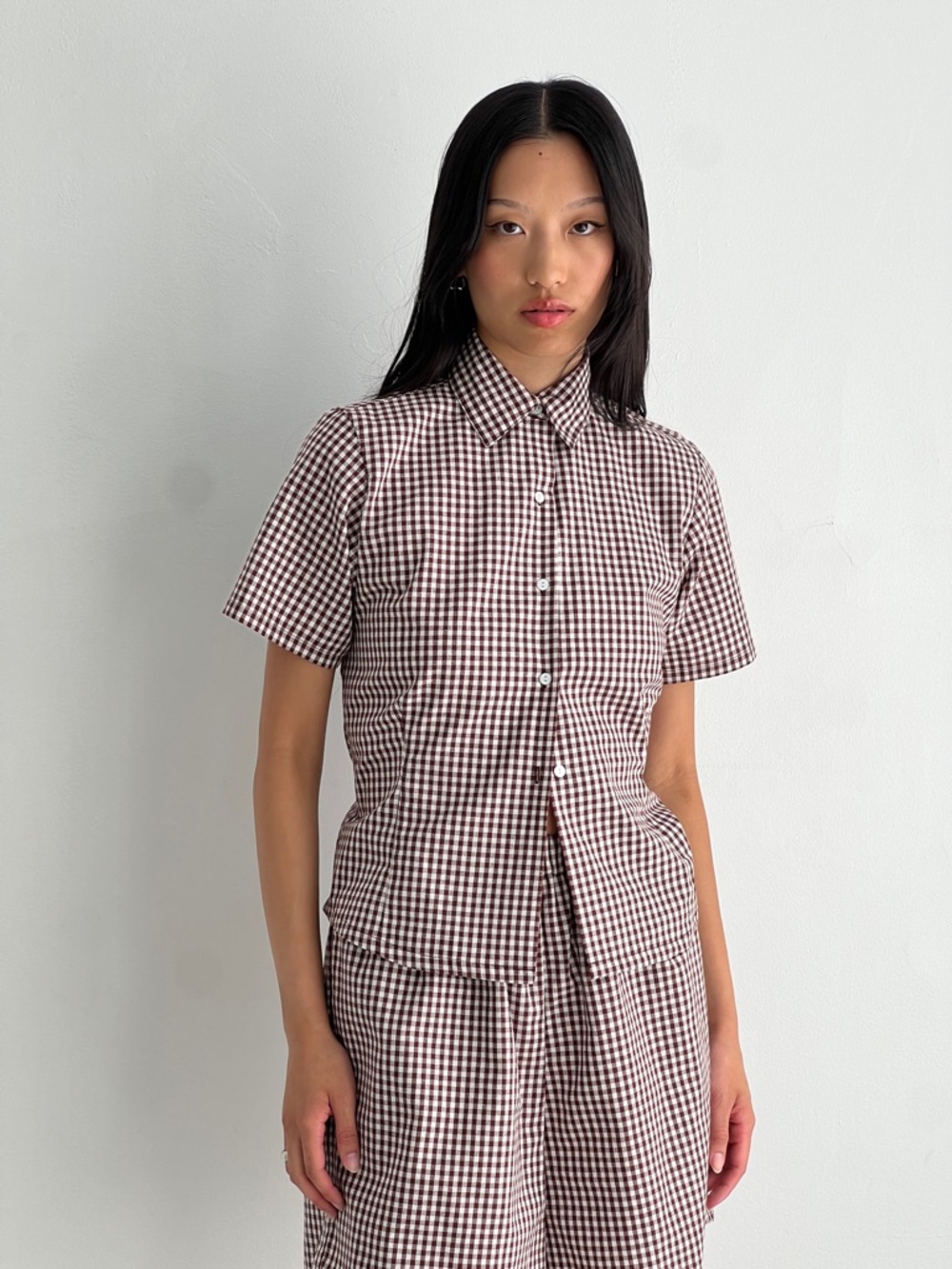 A Bronze Age Mary Top - brown gingham